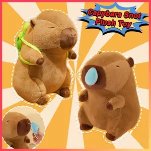 Capybara Plush Toy 17inch/13inch/9inch With Turtle Backpack With Automatic Retractable Snot Ball Soft Simulation Animal Stuffed Doll for Home Sofa Bed Pet Decor Cute Summer Gift for Kids Friends Family