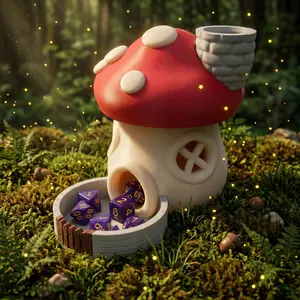 Mushroom Cottage Dice Tower and Tray, Dice Roller Accessory for DND, Classic Board Games, RPG Games, and Tabletop Games