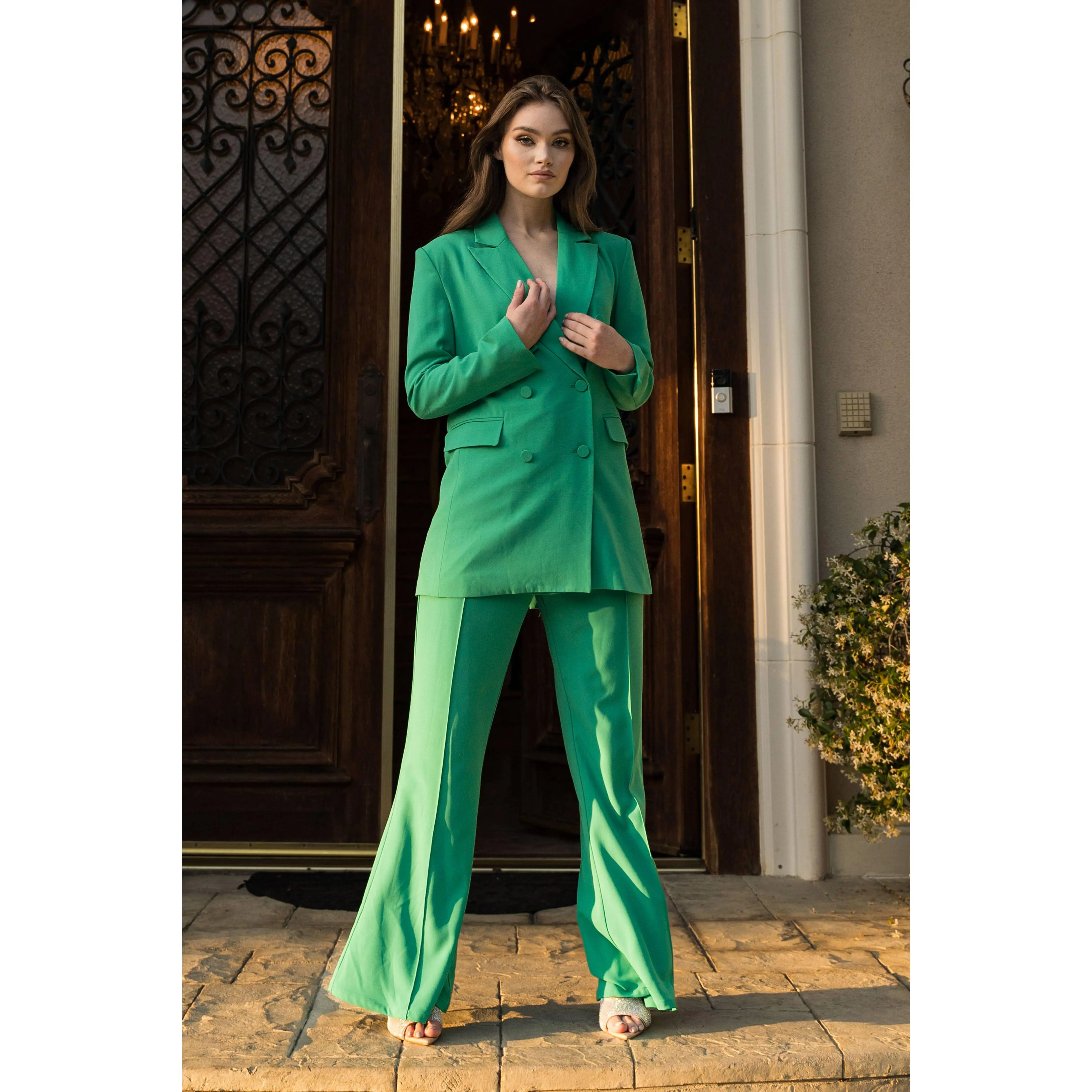 Emerald Green Pant Suit wide leg women suits two-piece set