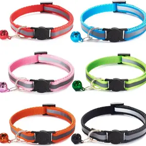 6 Pack Reflective Cat Collar with Bell, Breakaway and Safe Collars for Cats, Nylon, Adjustable 19-32cm, Mixed Colors