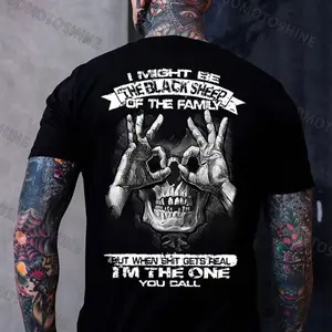 I MIGHT BE THE BLACK SHEEP OF THE FAMILY Skull With OK Print Men's T-Shirt, Top Menswear Cotton Tee Shirt, Unisex Fashion, Soft Fabric, ShortSleeve, Regular Fit, Casual Streetwear