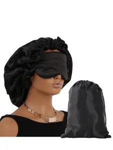 Women's Soft Dual-Layer Sleep Cap with Eye Mask, Adjustable Night Hair Hat for Curly and Voluminous Hair, Polyester Material, Elegant Accessory, Haircare, Sleeping Cap