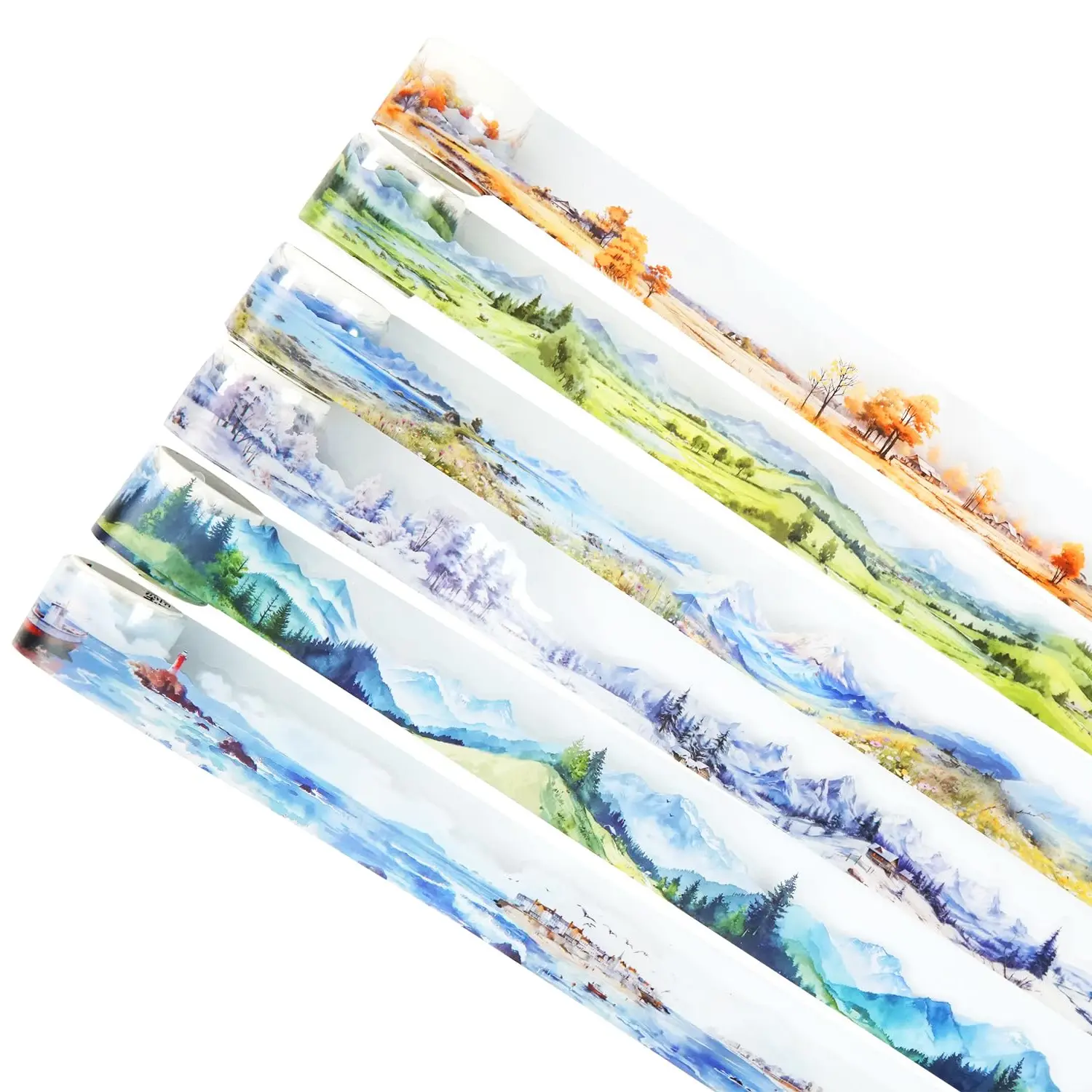 Retro Landscape Plant-Themed Water Resistant Craft Tape Scrapbooking Set (6 Rolls, 2m, 3.5cm Width) - Vibrant Scenes for Journaling, DIY Diary Decorations, Enhanced Creativity