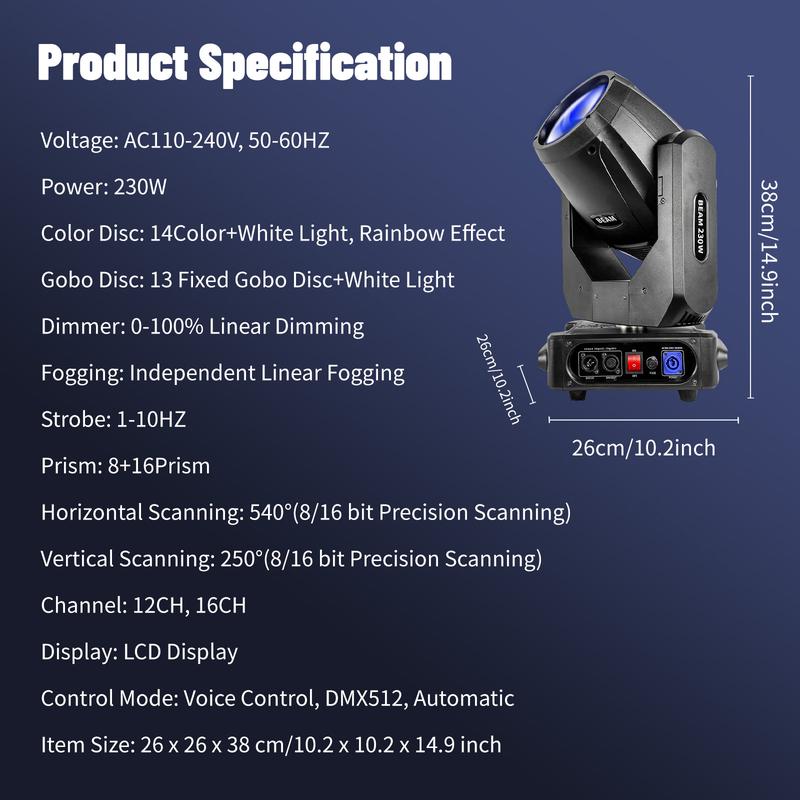 PAIDUN 230W 7R Beam LED RGBW Moving Head Light DMX512 Rainbow Effect DJ Disco Bar KTV Party Show Stage Lighting