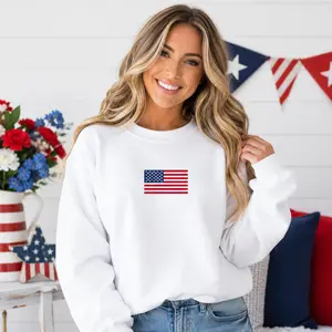American Flag Embroidered Unisex Sweatshirt, Patriotic USA Crewneck, 4th of July Outfit for Him or Her