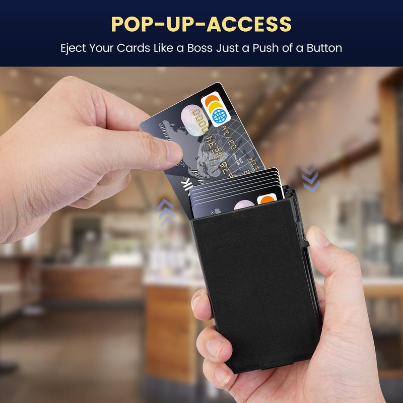 Minimalist Wallet for Men - with Money Clip Slim Leather Credit Card Holder RFID Blocking Bifold Carbon Fiber Wallet Pop Up Case