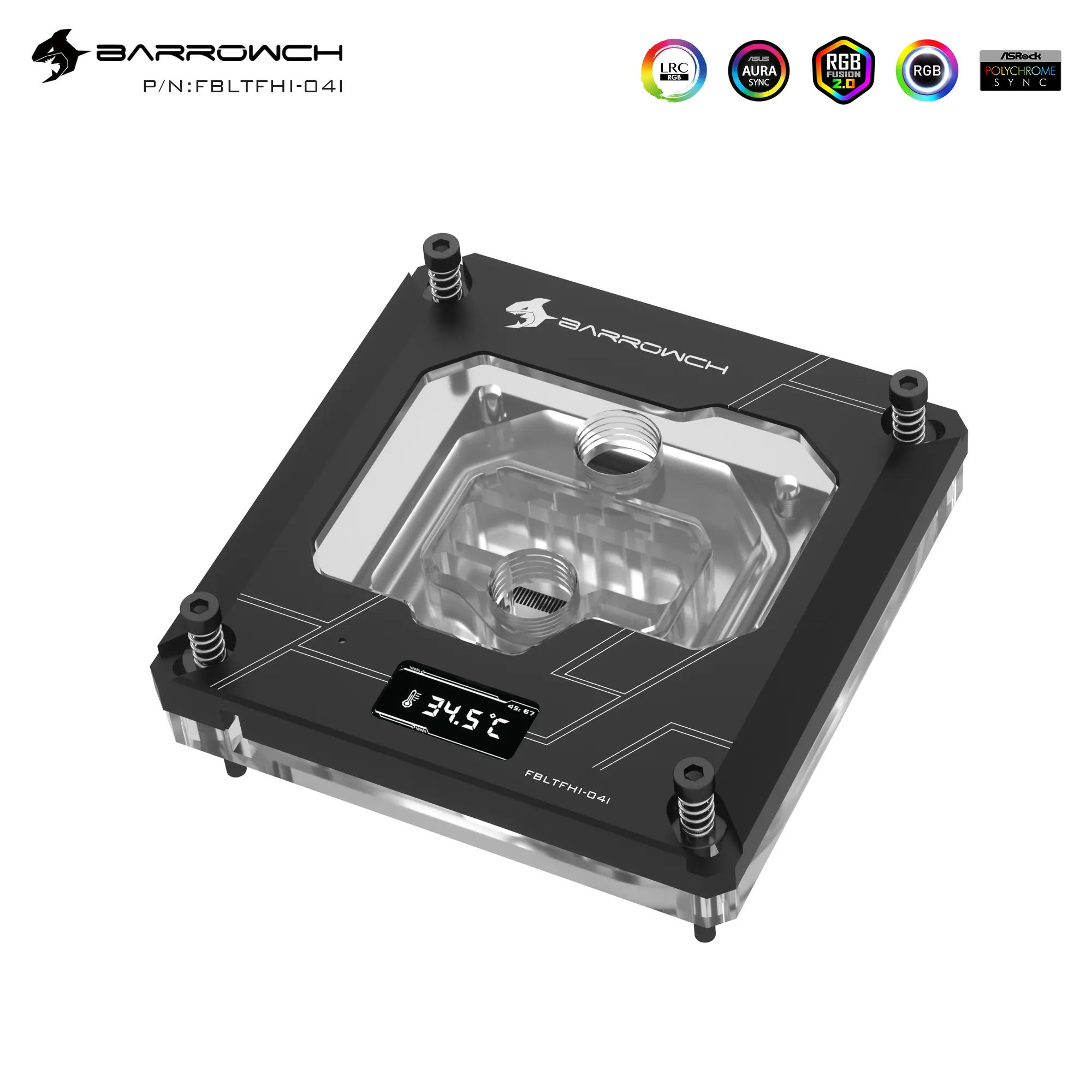 Barrowch CPU Water Block for Intel LGA 1700 1200 With Temperature TFT Digital Display - Black