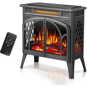 R.W.FLAME Electric Fireplace Stove Heater, 3D Infrared Fireplace, 5100BTU MAX 1500W, All-Metal Design, Adjustable Brightness, Portable, Overheating Protection,Remote,Timer,ETL Certified heaters