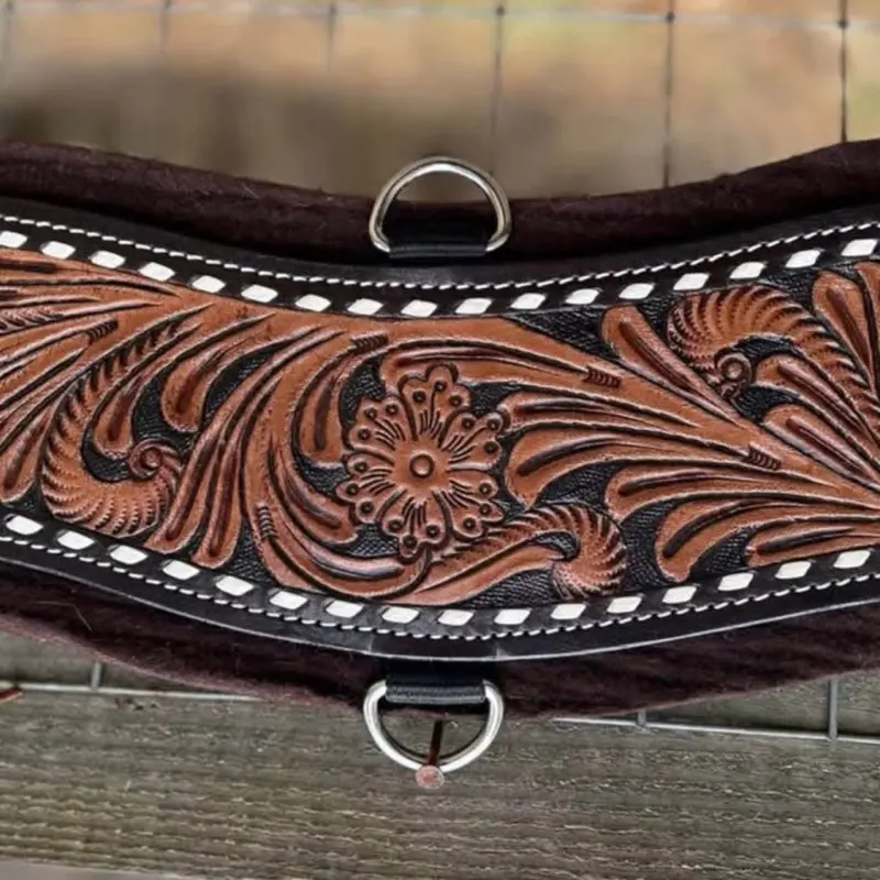 34” Tooled Leather with Felt Bottom Girth Cinch