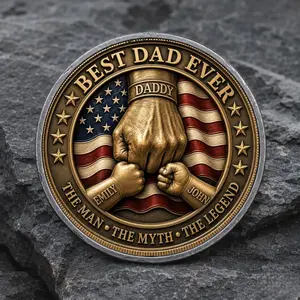 Custom Dad Kids Names Coin, Personalized American Dad Grandpa Challenge Coin, Recovery Sobriety Coin Chip, Appreciation Keepsake Gifts