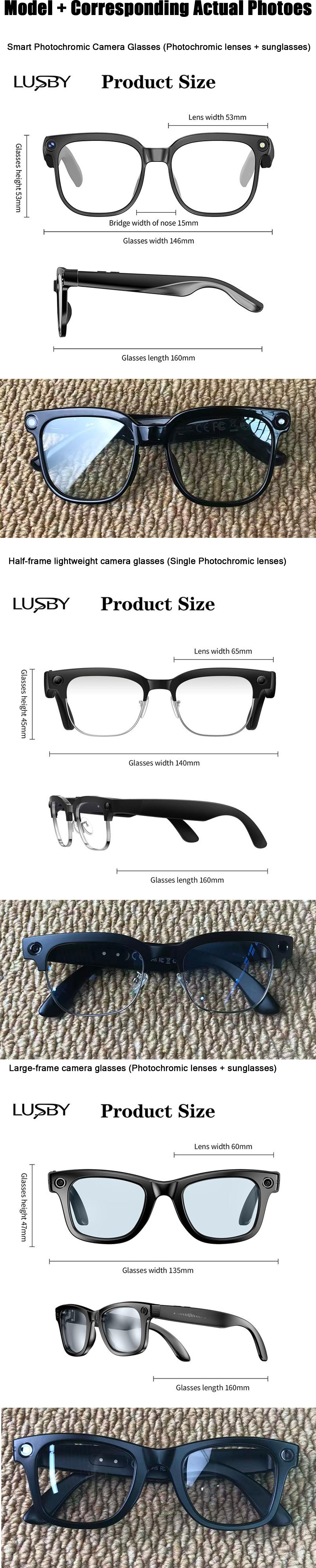 LUSBY Smart AI Camera Glasses with 8MP Photochromic Lenses ,Button Touch Adjustment for Travel Outdoor Adventures Hands-Free Photography 160+Languages Real-Time Translation Bluetooth Wireless Wearable Video Recording UV Protection ,Easter gift LUSBY Smart AI Camera Glasses with 8MP Photochromic Lenses ,Button Touch Adjustment for Travel Outdoor Adventures Hands-Free Photography 160+Languages Real-Time Translation Bluetooth Wireless Wearable Video Recording UV Protection ,Easter gift