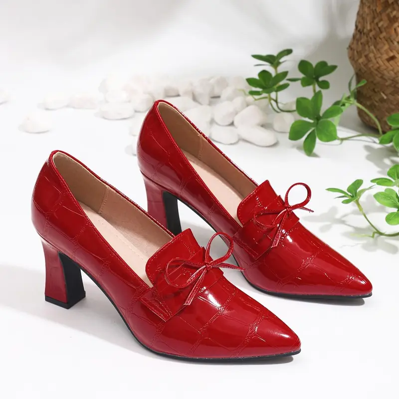 Women's Elegant Bow Decorated Pumps, Pointed Toe High Heels for Party, Daily Clothing Decor, Slip-on Waterproof Chunky Heel Shoes, Elegant Heeled Shoes for Women & Girls, Party Evening Shoes, Party Footwear