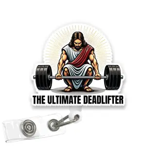 Jesus The Ultimate Deadlifter Badge Reel, Funny Christian Nurse Acrylic Retractable ID Holder, Gym Humor Gift U0T