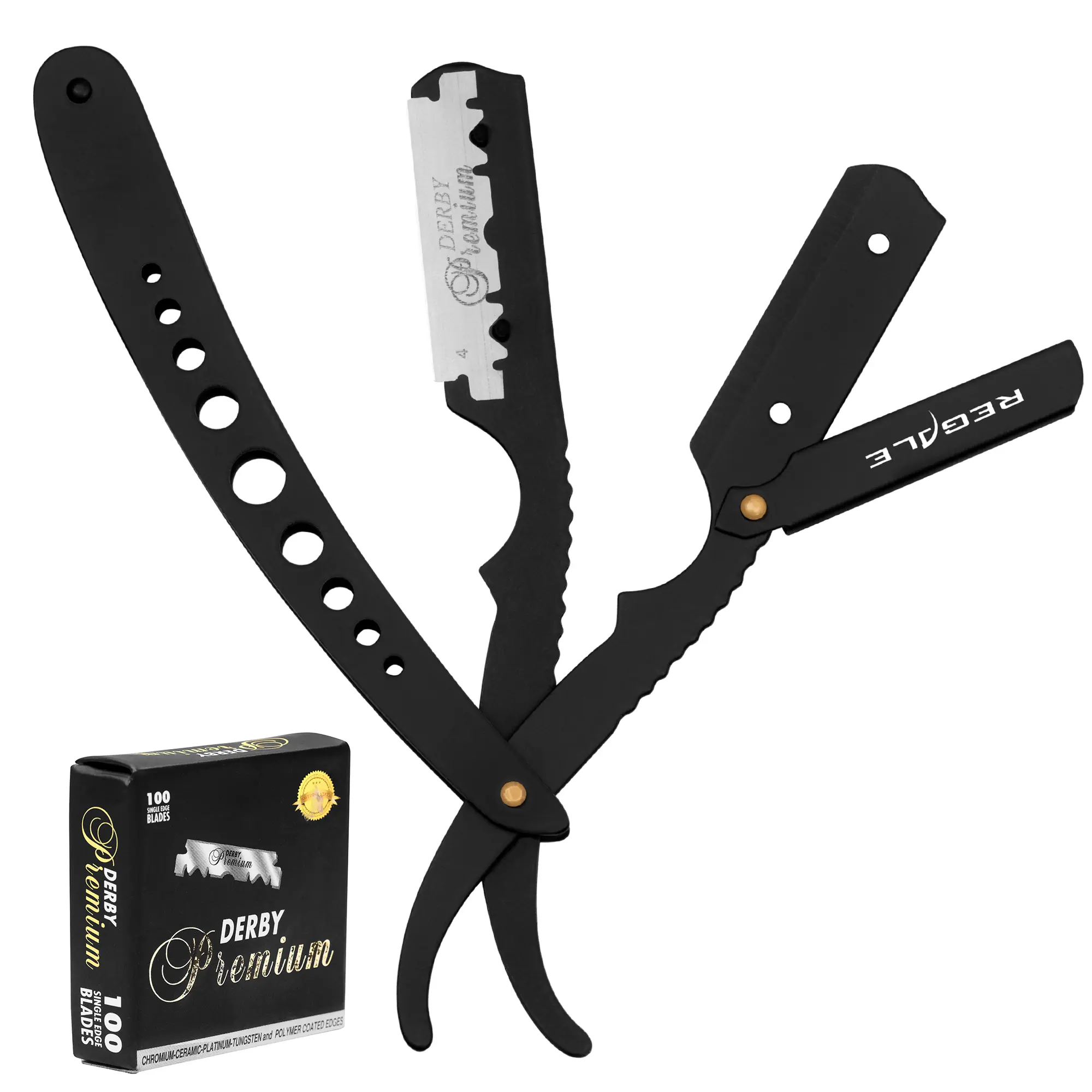 REGALE Matte Black Straight Razor With Replaceable Blade, Shaving Razors, Handle, Straight Blade Razors