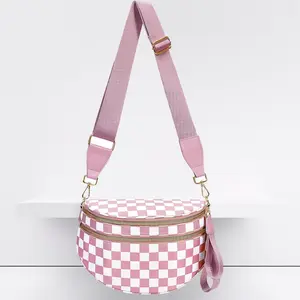 Checkered Crossbody Bag Large Capacity Fanny Packs for Women Nylon Belt Bag Checkered Purse Crossbody Wallet