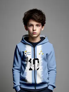 Boys' Football Star Print Hoodie, Graphic Team Hoodie, Athletic Hoodie, Cute Fitted Zip-Up Sweatshirt, Fall & Winter Sportswear, Moderate Fabric Thickness, Kids Clothing