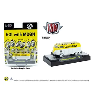 M2 1960 Volkswagen Delivery Van, USA Model Mooneyes, White/Yellow, 1:64 Scale, Diecast Model Car