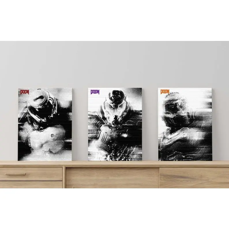 Doomguy Grunge Scans Art Poster Unframed set of 3, Gaming Room Wall Art, Doom Poster Unframed for minimalist Home Decor |