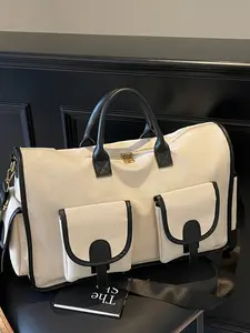 Large capacity travel tote bag, color blocked tote bag, zipper closure, fashionable and versatile, casual and simple, suitable for college students, school trips, travel, fitness, men's and women's travel bags