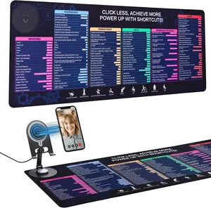 Excel Shortcut Keys Mouse Pad with 360° Rotatable Phone Holder Non-Slip Desk Mat for Office & Gaming Extra Keyboard Pad for Computer Laptop PC User Magnetic Wireless Charging Hub