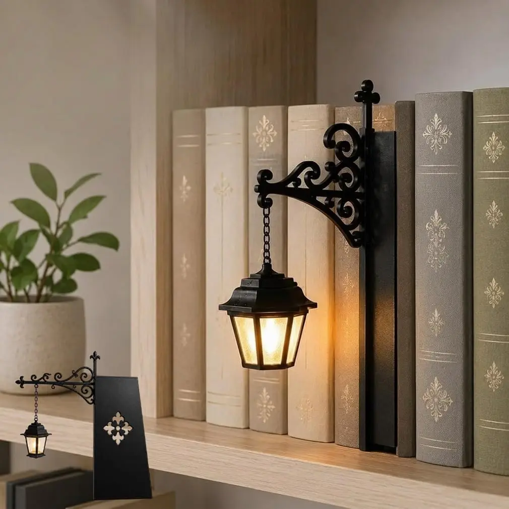 Vintage Miniature Library Lantern Bookshelf Lamp with Warm LED - Fairy Tale Mood Lighting for Book Lovers, Desk Lamps, Night Lighting, Bedroom Holiday Decor