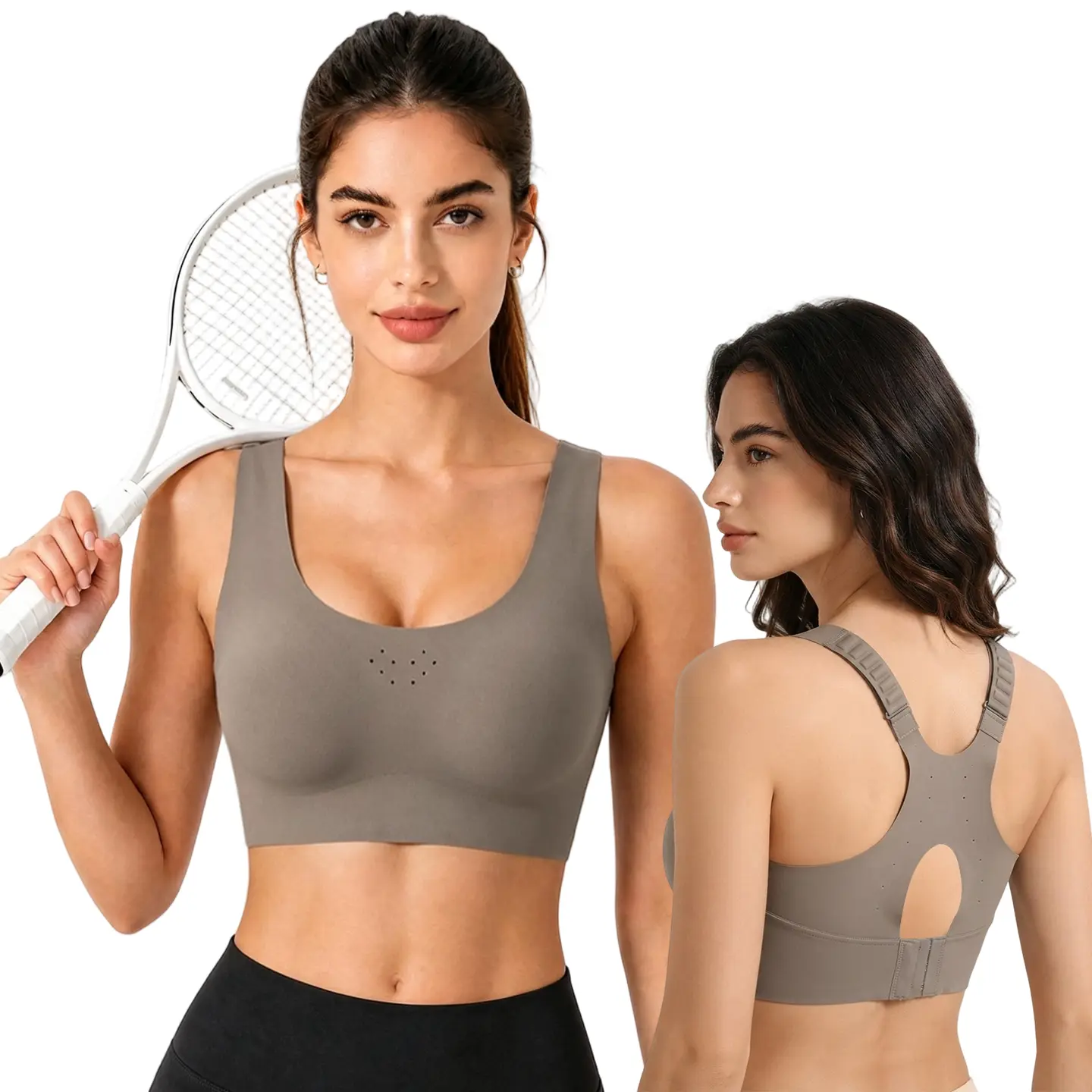 High to medium impact wireless sports bra, perfect for yoga, running & gym workouts. Compressive tight support, breathable & comfy, square neck cropped active tank top