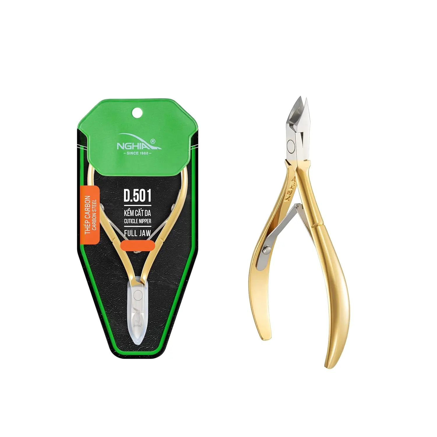 NGHIA Professional Hard Steel Cuticle Nipper D-501 - Gold & Grey Plated, Double Spring Lap Joint Jaws, Nail Care Tool for Nail Techs' Precise Manicure Trimming, Nail Tech