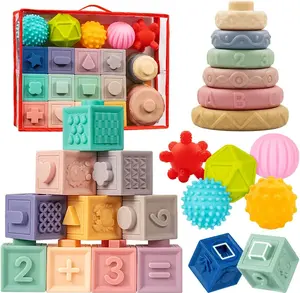 Montessori Baby Toys for 6–12 Months – Soft Teething Toys, Stacking Building Blocks & Sensory Balls Set for Infants and Toddlers 0–12 Months