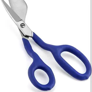 QWORK Duckbill Shears 7 in Duckbill Applique Scissors for Carpet Pile Carpet Punch Blue Ergonomic Grip