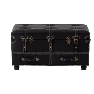 COZAYH Vintage Storage Bench, Upholstered Wooden Ottoman Bed Chest Box, Black