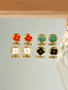 French Style Shell Four Leaf Clover Earrings for Women, Unique Luxury Asymmetric Stud Earrings, Gift for Special Occasion &Daily, Ear Studs, Stud Earring Jewelry