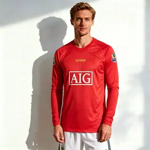 0708 Home Retro Red CR.7 LongSleeved Soccer Jersey