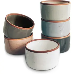 Ceramic Ramekins - 8oz, Set of 6 - Small Oven Safe Baking Dishes/Cups - For Personal Pudding, Creme Brulee, Souffle, Serving Dip, Custard, Ice Cream - Single Mini Bowls - Assorted Neutrals