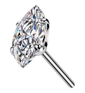 Prong Marquise Moissanite Gem Titanium Threadless Top
