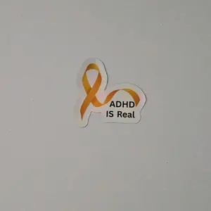 ADHD Is Real Vinyl Sticker Mental Health Awareness Decal for Cars Laptops & More Orange Ribbon Design