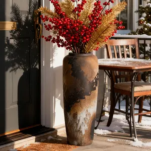 Ceramic Floor Vase with Reactive Black & Bronze Glaze Rustic Pottery Vases in 2 Sizes for Pampas Grass Branches Faux Flowers & Ornaments Handmade for Living Room Entryway Office Dining Nook Vintage Farmhouse Décor