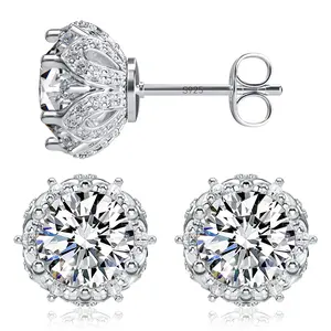 HELLOICE Moissanite Stud Earrings for Women Men Rose with Thorns Earrings 0.6ct/1ct/2ct D Color VVS1 Round Cut Synthetic Moissanite Earrings Hypoallergenic Jewelry Gifts