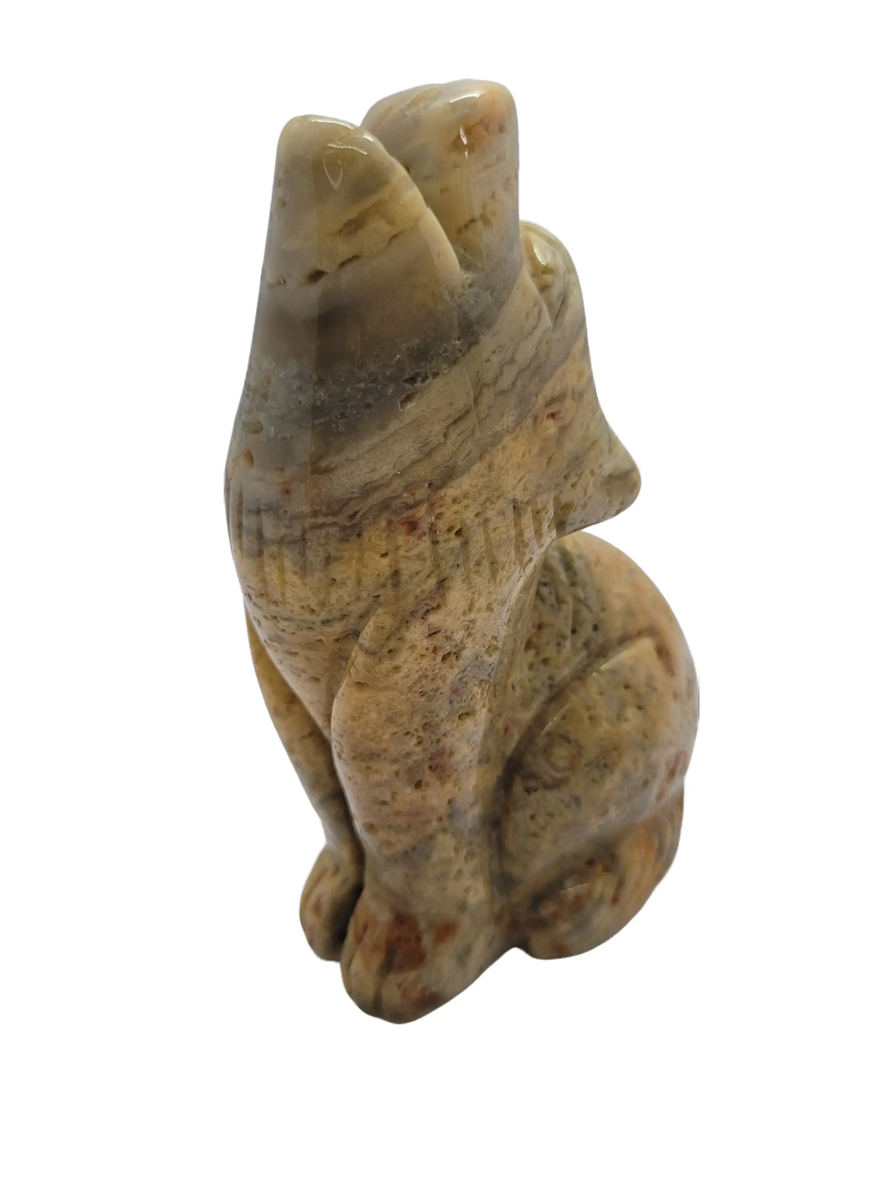 Yellow Crazy Lace Agate Howling Wolf Stone Carving - Large