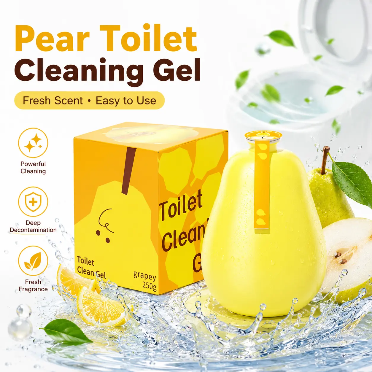 Meabory Non-Corrosive Household Bathroom Cleaning Tablets - Cute Pear Shape, Long-Lasting Automatic Toilet Bowl Cleaner with Refreshing Grape Flavor Scents for Scented Clean,Easy to use, with a lifespan of 14,000 flushes