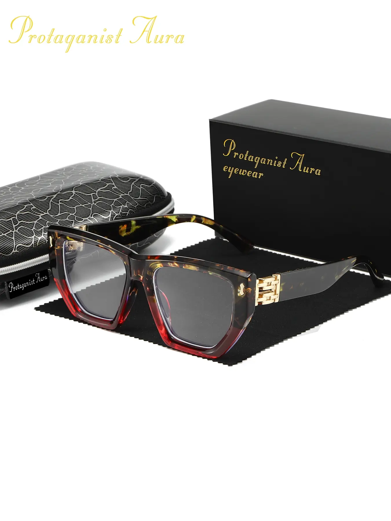 Protagonist Aura 1PCS Temperament Square Large Frame Anti Blue Light Glasses With Metal Eyelets Embellished Design Office Study Gaming Reduce Blue Light Perfect Christmas Gift Both Unisex Colorless Transparent Glasses