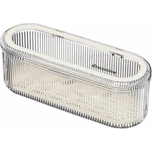 Silverware Organizer with Lid and Drainer, Covered Utensil Tray for Kitchen Drawer and Countertop, Clear Plastic Cutlery and Flatware Storage Box for Spoons Forks Knives Holder Case