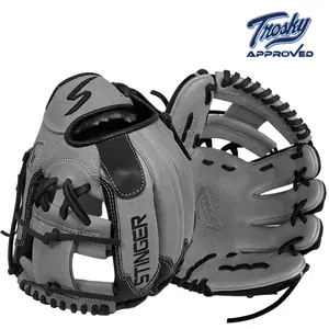 Stinger Shadow Series Infield Baseball Glove - Pro Stock Japanese Kip Leather, Smoke Gray & Black, Double Layered Fingers, I Web, 2 Pack