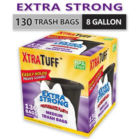 130-Count 8Gal Expandable Plastic Trash Pack, Durable Leak-Proof Odorless Trash Bags, Disposable Home Care Supplies for Cleaning, Closet Organization, Durable Trash Bag