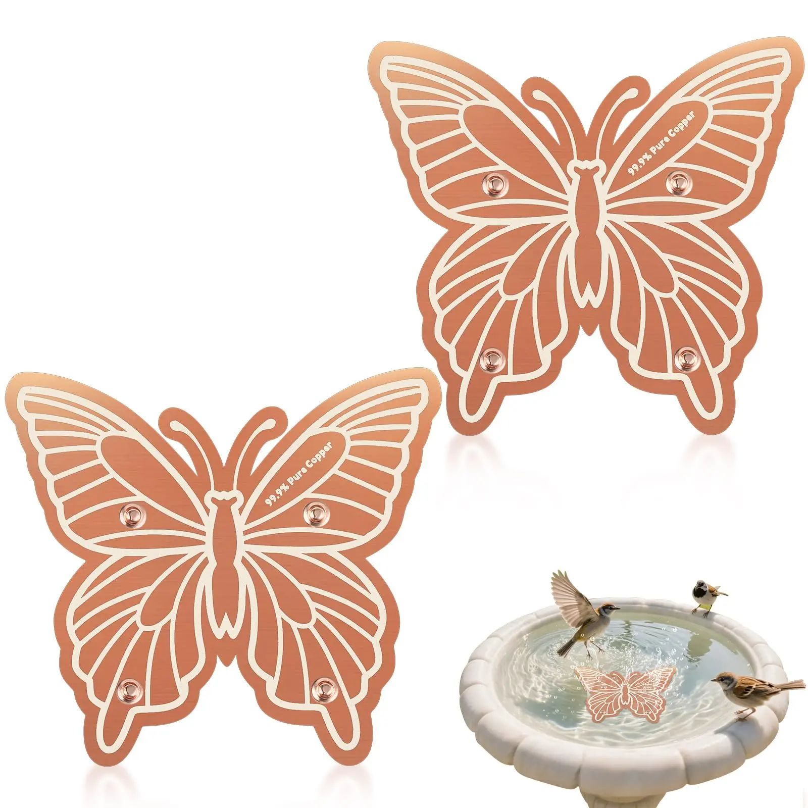 2Pcs Bird Bath Copper Purification Disk 99.99% Pure Copper Water Cleaning Discs Four Points Support 0.6mm Physical Clean Water for All-Season Universal Natural Fit Outdoor Birdbaths Bowls Garden