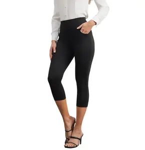 Women's Capri Pants Dress High Waist Pull on Comfort Stretch Slim Business Work Casual Capris Slit Split Hem 2025 Summer Trendy Pants