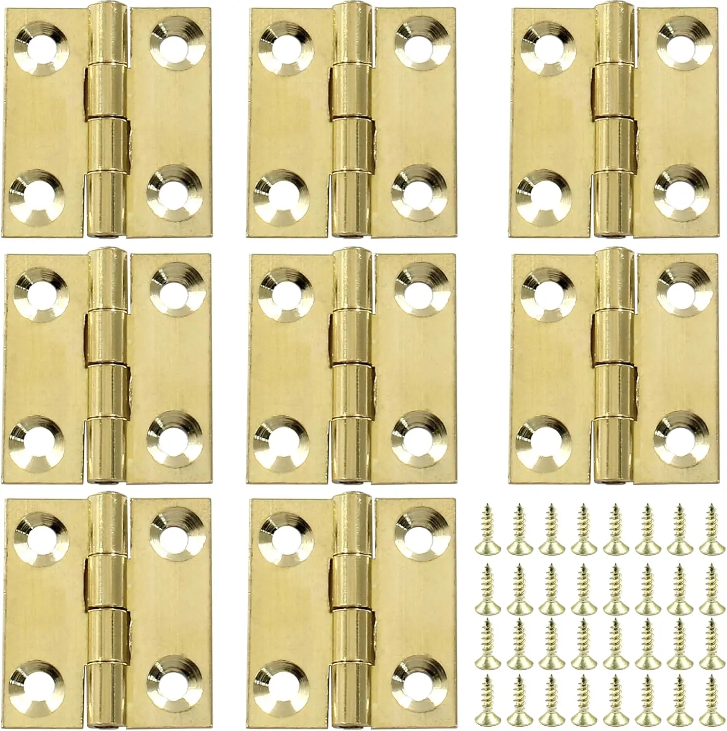 Piutouyar 8 Pack Butt Hinge 1 Inch Mini Solid Brass Hinges for Small Cabinet, Folding Craft with Mounting Screws for Boxes, Gate, Drawer