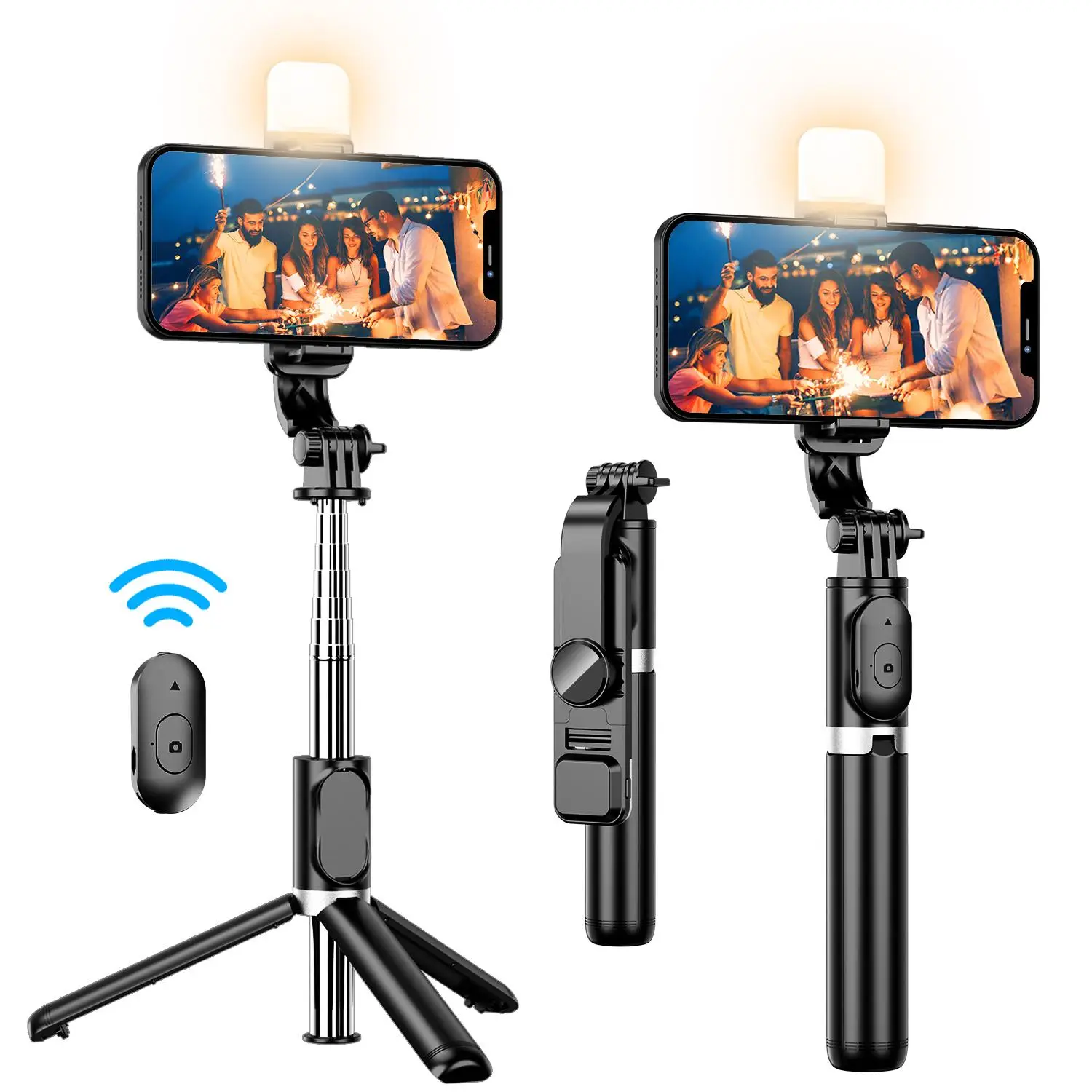 Portable Phone Selfie Stick Tripod with Fill Light for Summer, Adjustable LED Beauty Selfie Light Tripod with LED Light, Wireless Extended Phone Stand