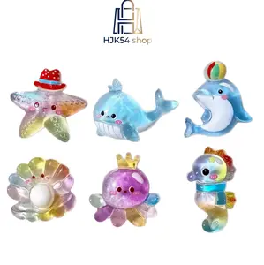 Ocean Animal Resin Charms, Mini Kawaii Sea Creature Flatback Cabochons, Glitter Starfish Whale Dolphin Octopus Seahorse Shell Embellishments for DIY Crafts Scrapbooking Phone Case Decoration