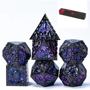 Metal DND Dice Set, 7PCS Polyhedral D&D Dice Set Dragon with Gift Box for Role Playing Games (Purple Sequins)
