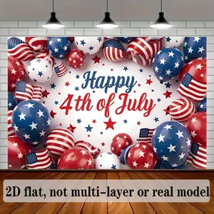 2D Flat Banner, 1 Piece, 4th of July Happy Background Decoration Set, Polyester Banner Decoration, Home Decoration, Room Decoration, Wall Decoration, Party Background Decoration, Party Supplies/Gifts Decoration Background, Party Decorations Banners